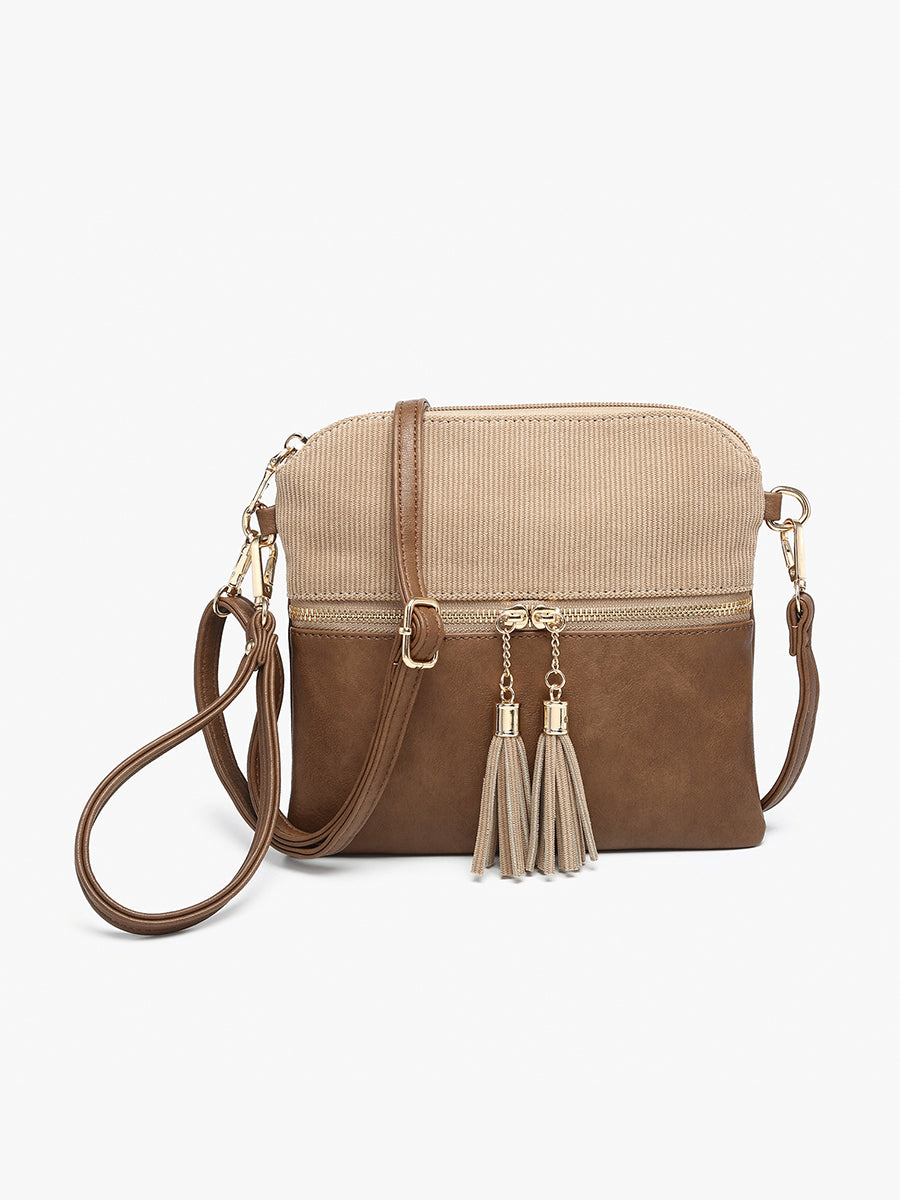 Tara Corduroy Crossbody Khaki Brown - Jen & Co. vegan handbag