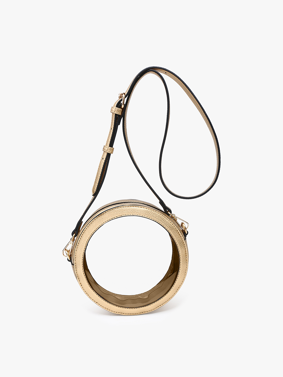 Lilibet Vegan Clear Circ Crossbody Gold - Jen & Co. vegan handbag