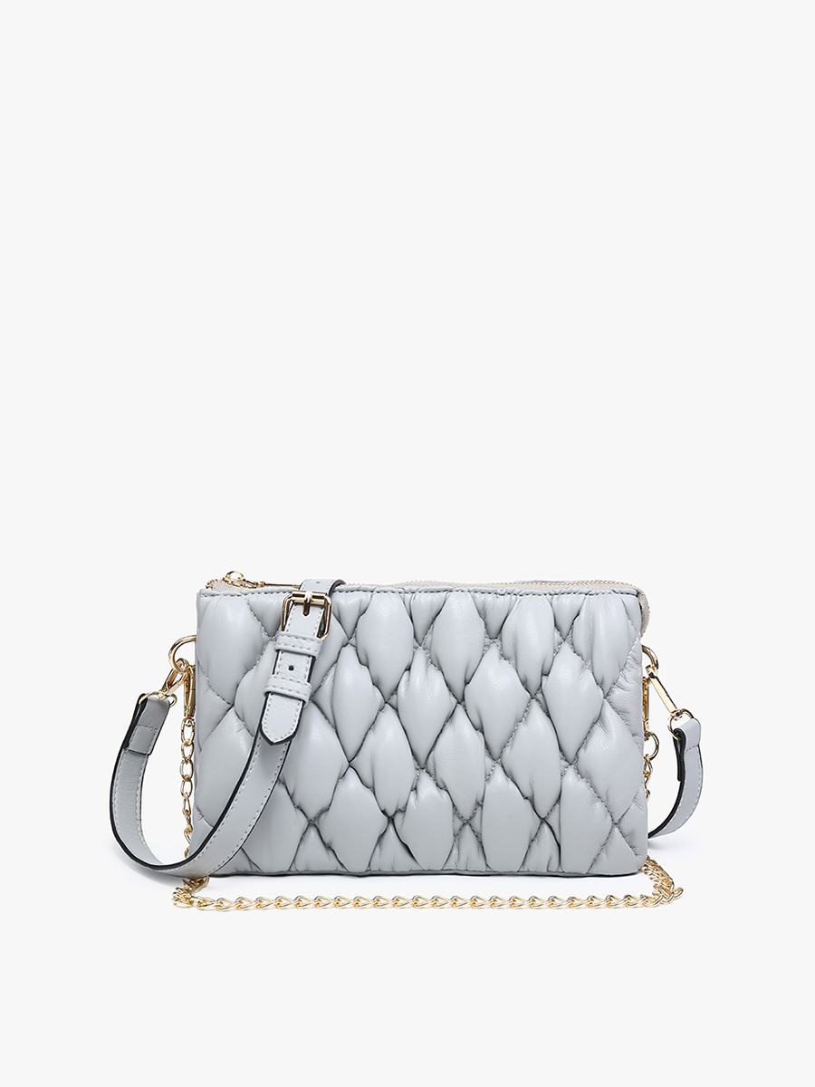 Izzy Vegan Puffer Crossbody Lt. Grey - Jen & Co. vegan handbag