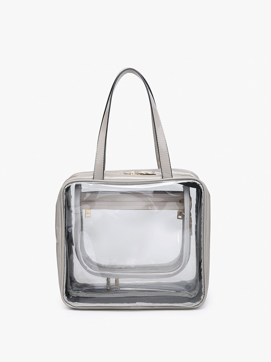 Rae Clear Cosmetic Bag Grey - Jen & Co. vegan handbag