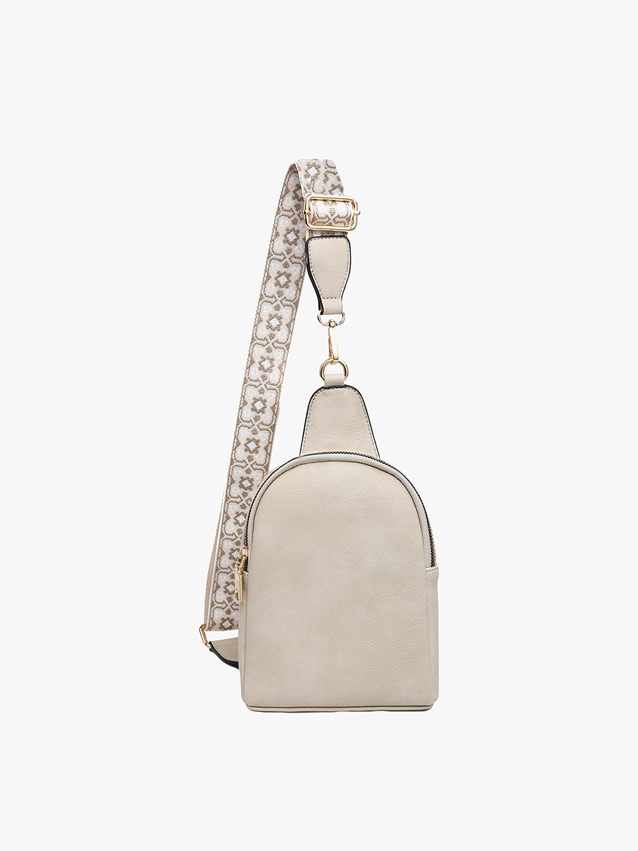 Ellen Vegan Guitar Strap Sling Bag Sand - Jen & Co. vegan handbag