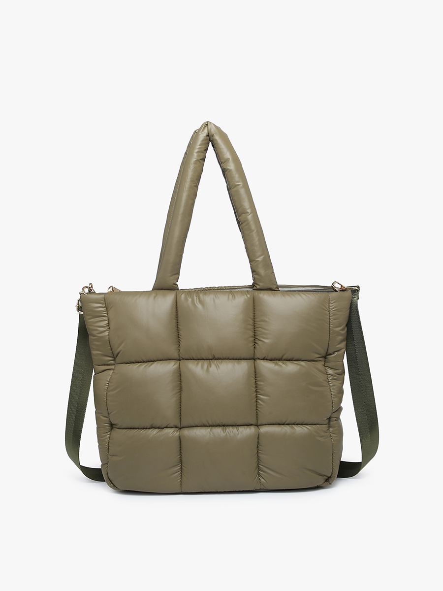 Kiersten Vegan Puffer Hobo Olive - Jen & Co. vegan handbag