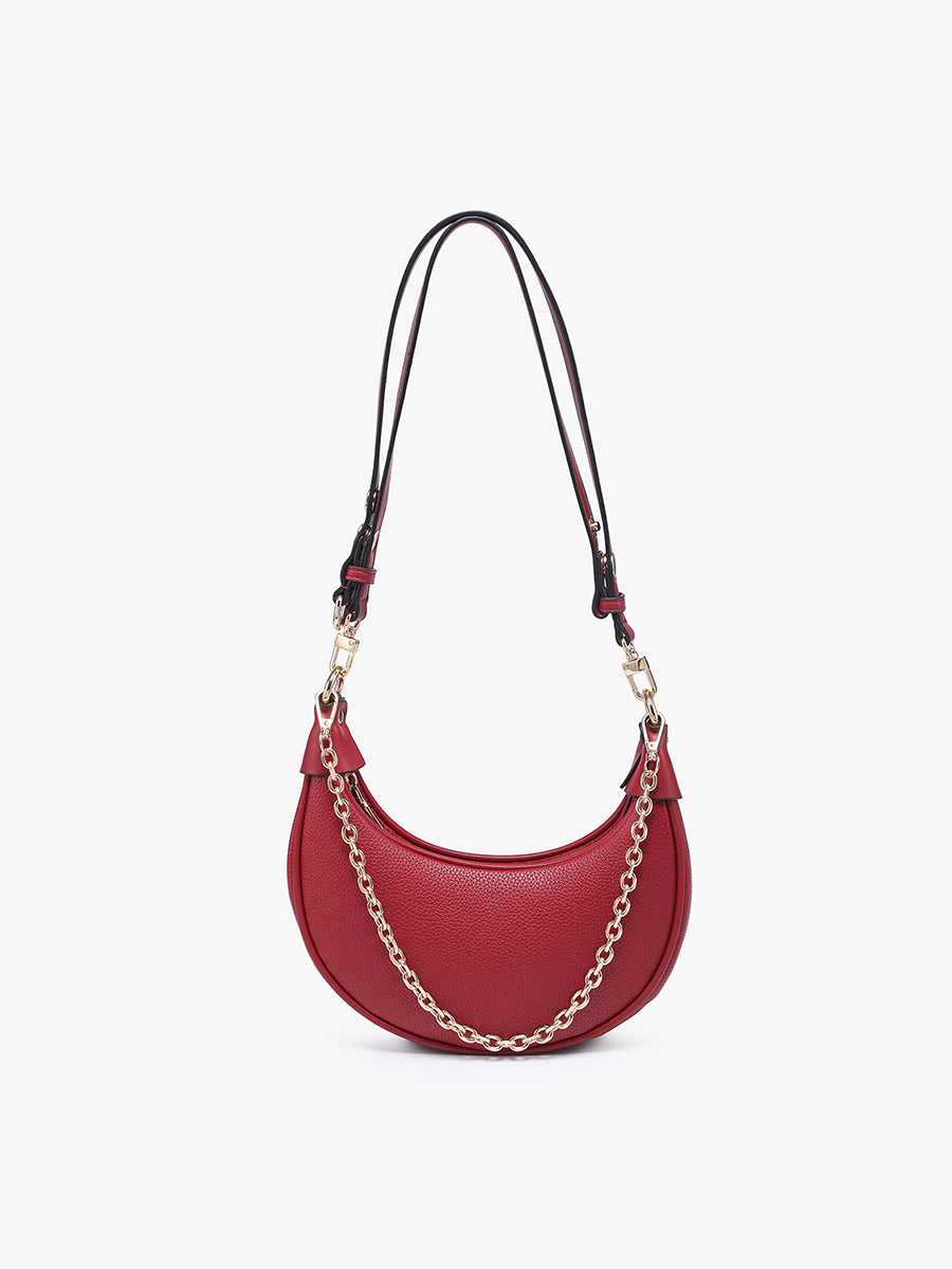 Zora Vegan Half-Moon Shoulder Bag Dark Red - Jen & Co. vegan handbag