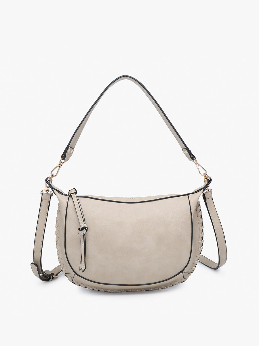 Sierra Vegan Whipstitch Saddle Bag Parchment - Jen & Co. vegan handbag