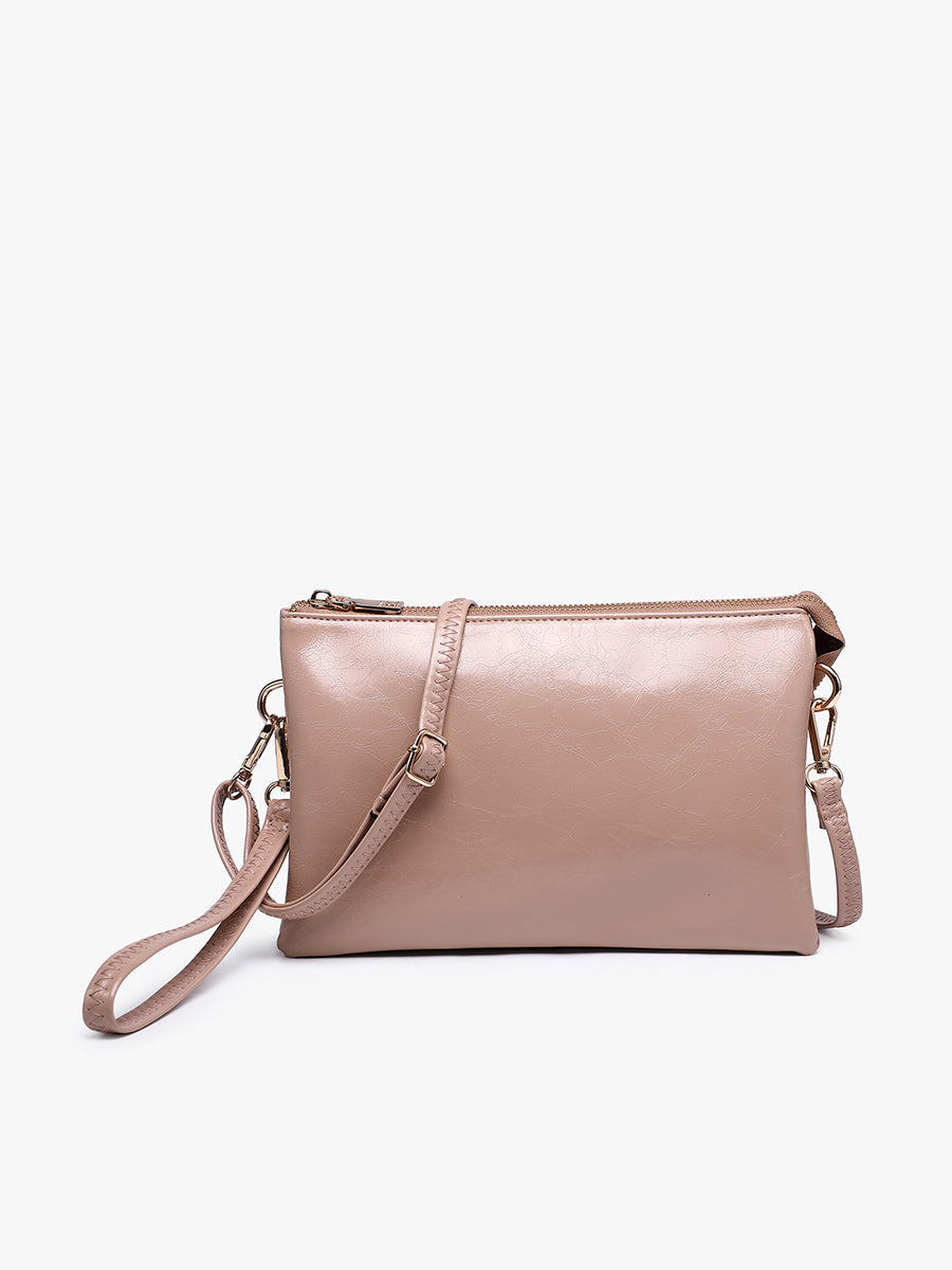 Izzy Vegan Crinkle Gloss Crossbody Khaki - Jen & Co. vegan handbag