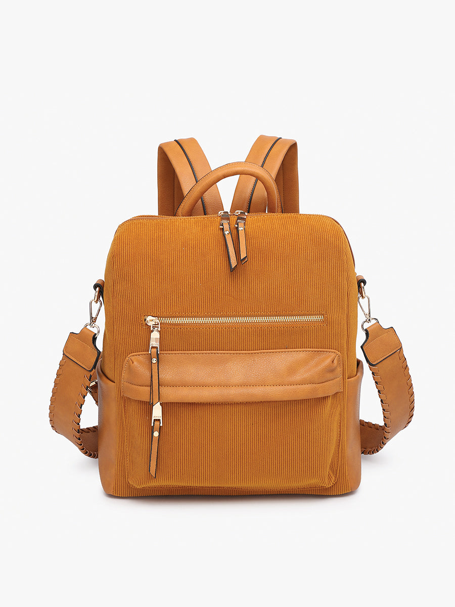 Amelia Corduroy Backpack Camel - Jen & Co. vegan handbag