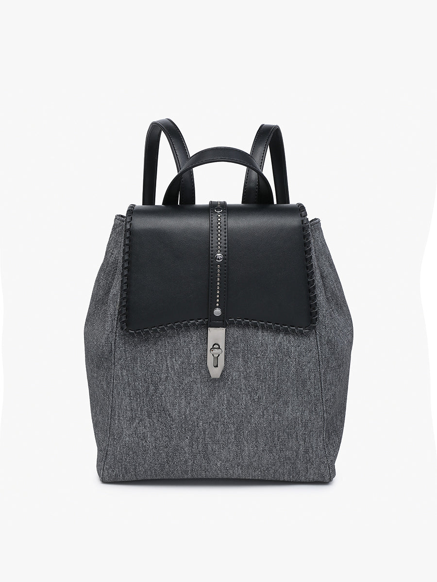 Olive Denim Backpack Black - Jen & Co. vegan handbag