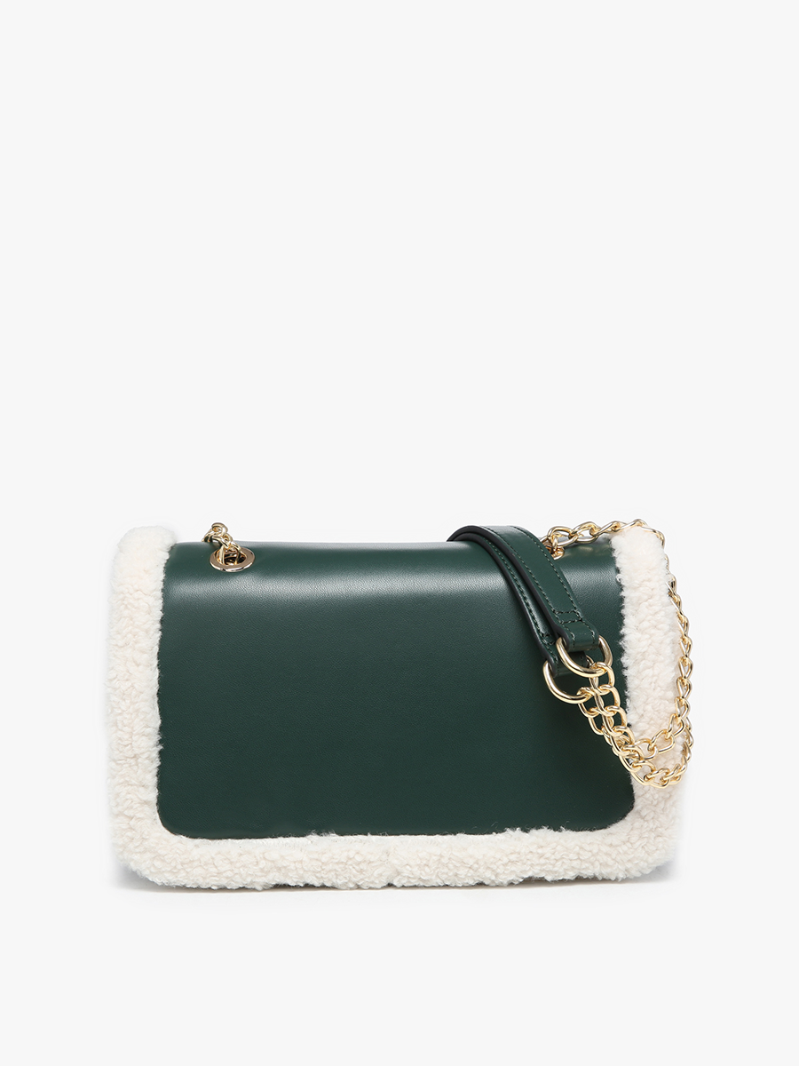 Coco Vegan Sherpa Trim Crossbody Green - Jen & Co. vegan handbag