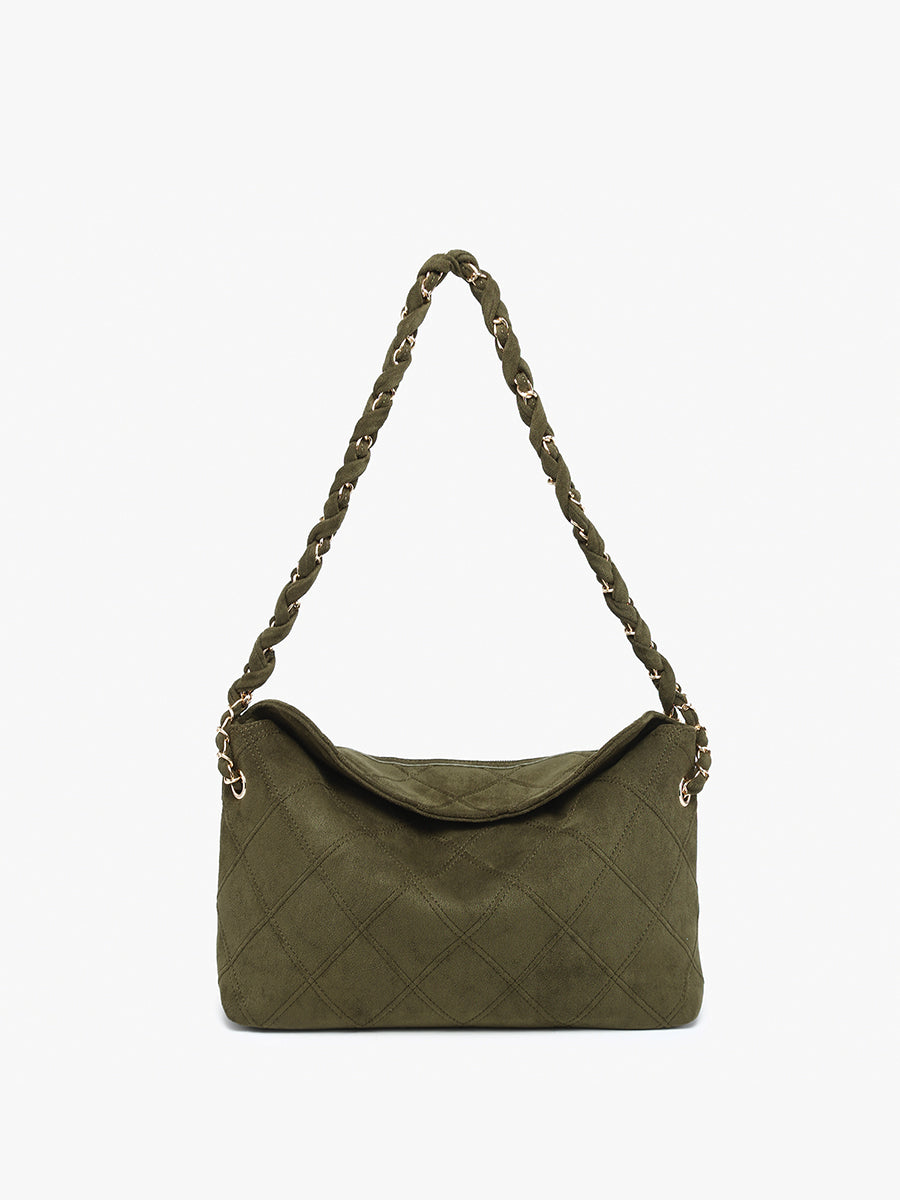 Dominique Faux Suede Shoulder Bag Olive - Jen & Co. vegan handbag