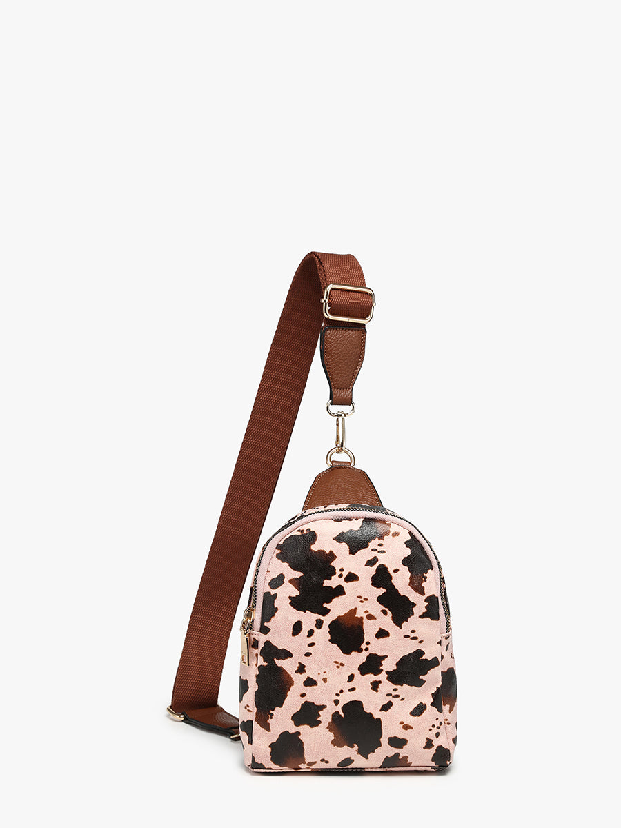 Ellen Vegan Guitar Strap Sling Bag Cow Pink - Jen & Co. vegan handbag