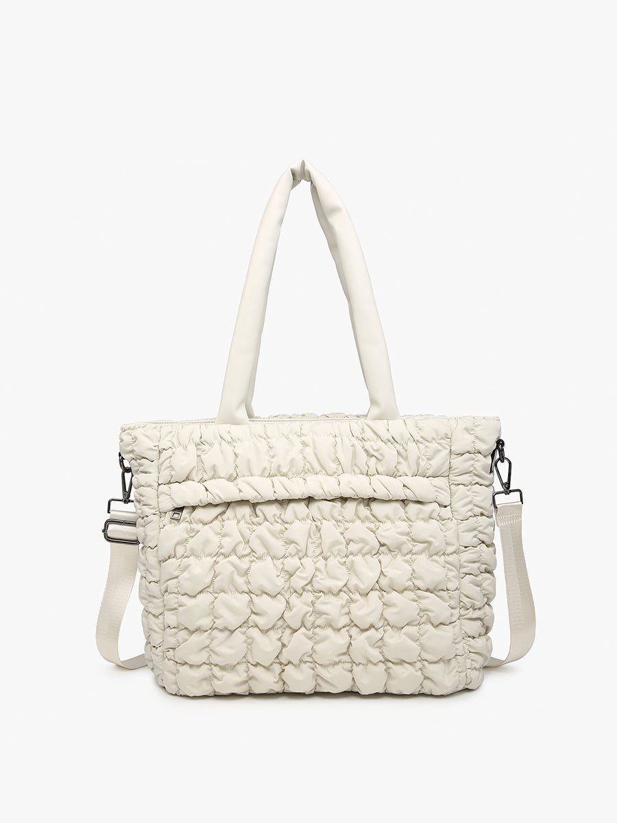 Kelly Quilted Nylon Tote Off White - Jen & Co. vegan handbag