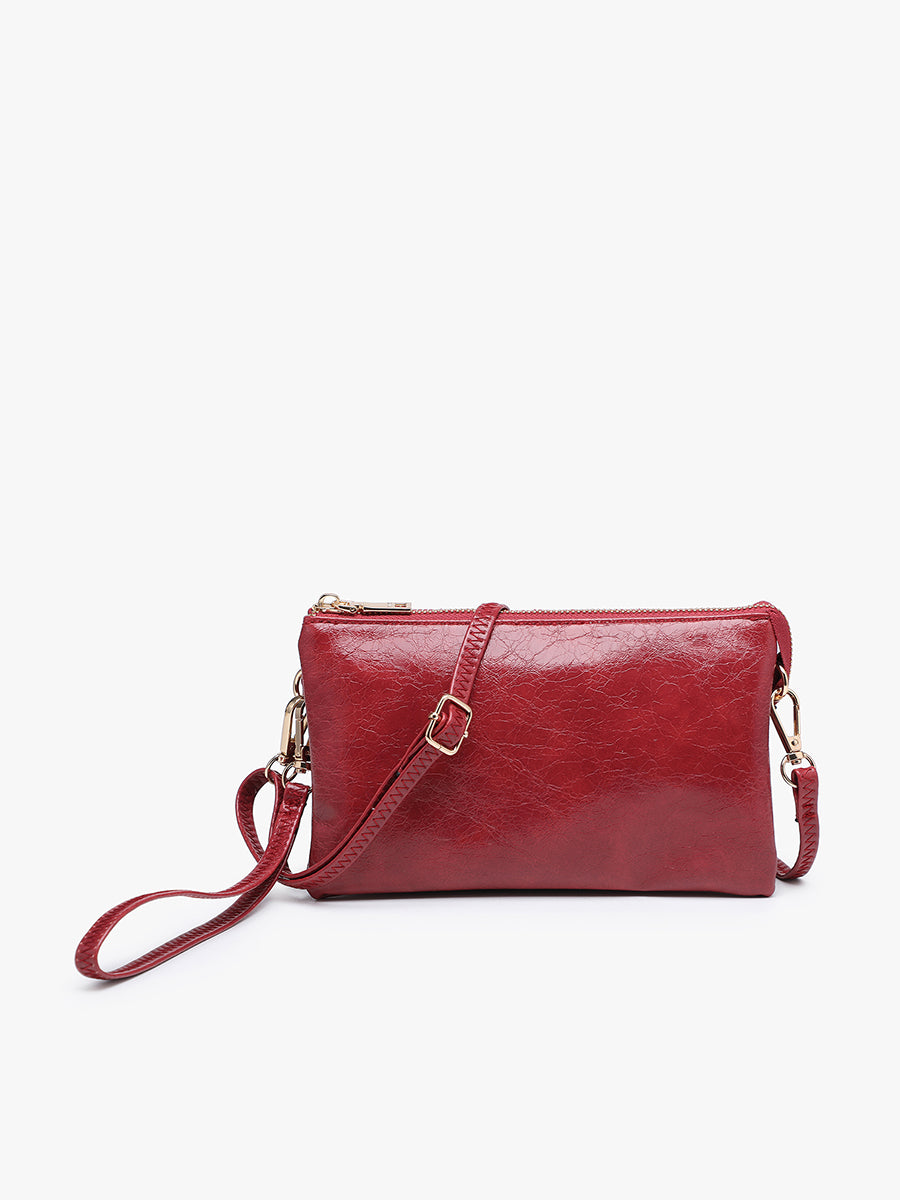 Riley Vegan Crinkle Gloss Crossbody Mahogany - Jen & Co. vegan handbag