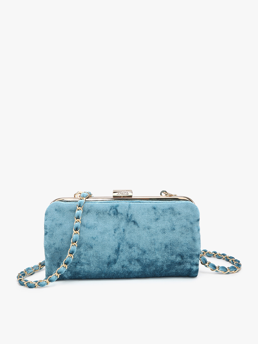 Sue Velvet Wallet Pouch Teal - Jen & Co. vegan handbag