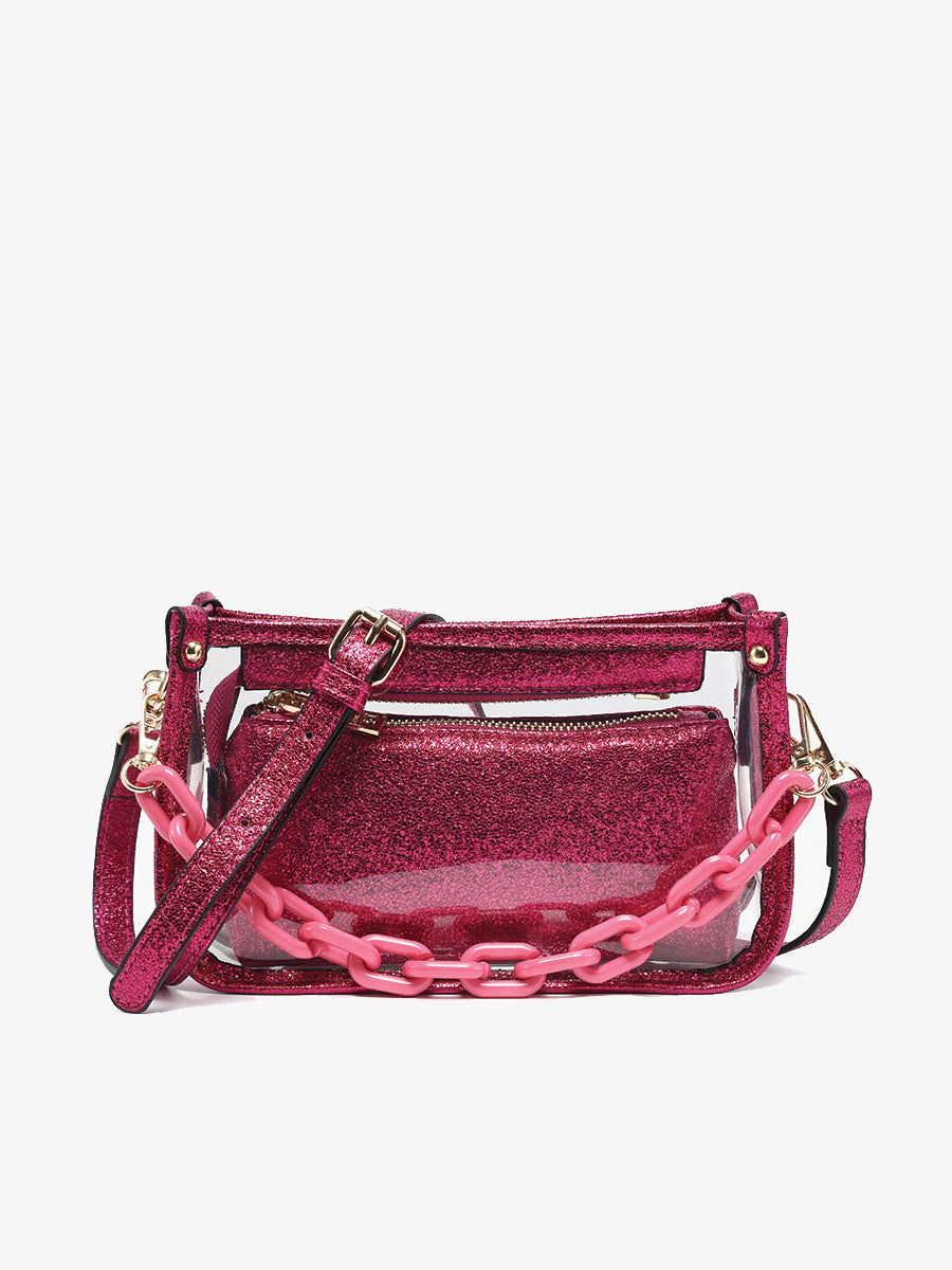 Jessica Vegan Clear Crossbody Glitter-Hot Pink - Jen & Co. vegan handbag