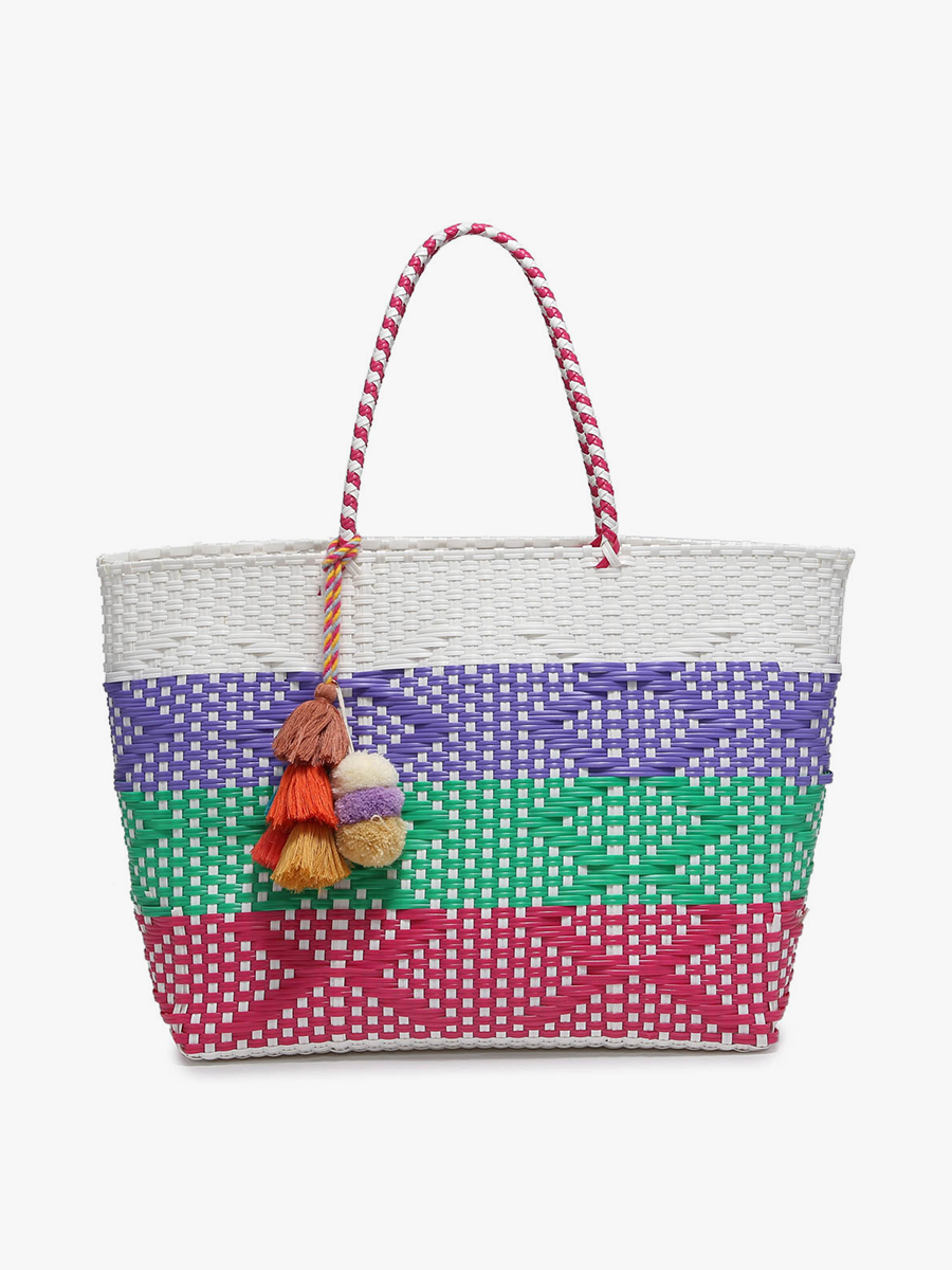 Shelby Handwoven Tote Stripe-PPGNRD - Jen & Co. vegan handbag