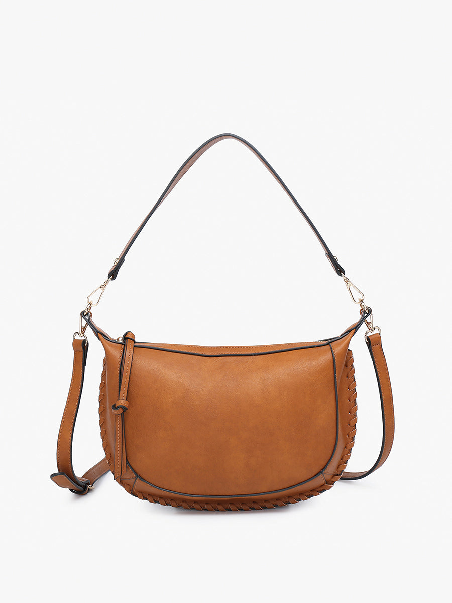 Sierra Vegan Whipstitch Saddle Bag Cognac - Jen & Co. vegan handbag