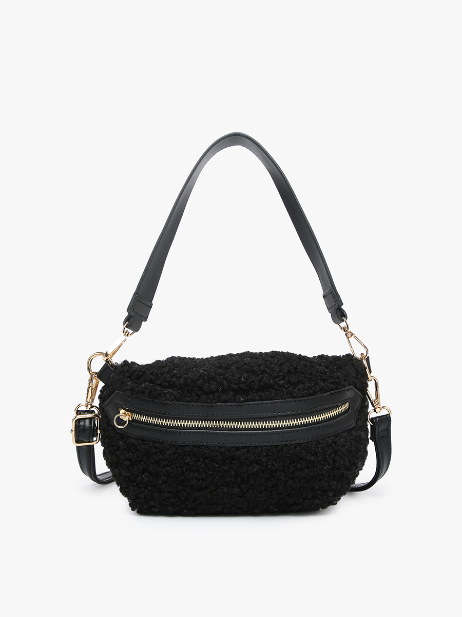 Brookie Vegan Sherpa Belt Bag Black - Jen & Co. vegan handbag