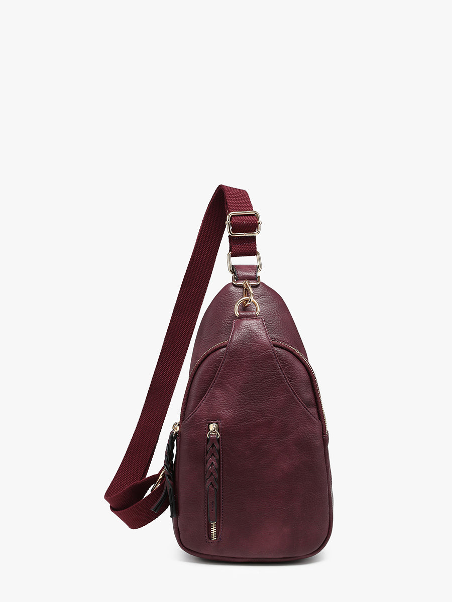 Nikki Vegan Sling Pack Bag Cherry Lacquer - Jen & Co. vegan handbag