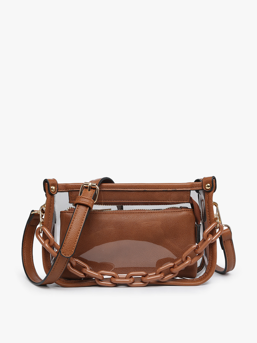 Jessica Vegan Clear Crossbody Dark Brown - Jen & Co. vegan handbag