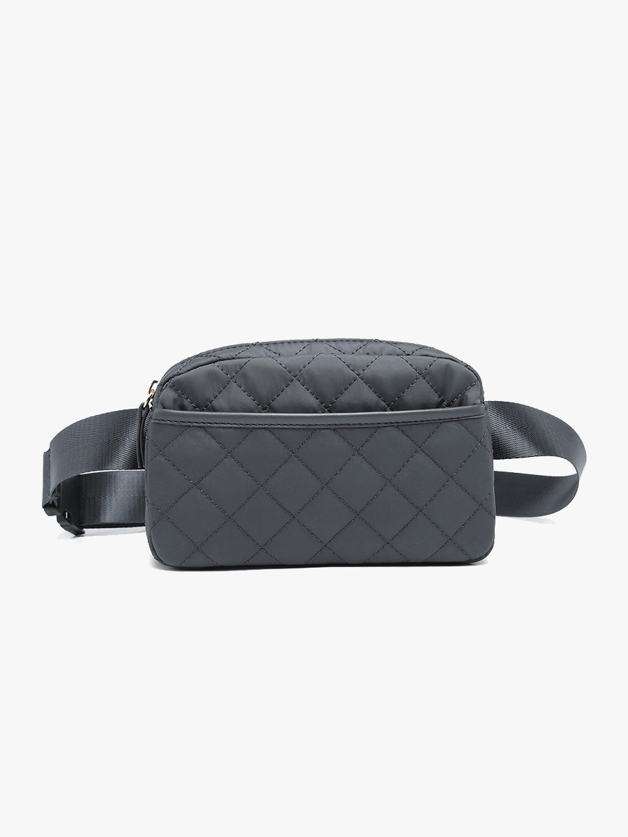Caroline Quilted Belt Bag Grey - Jen & Co. vegan handbag