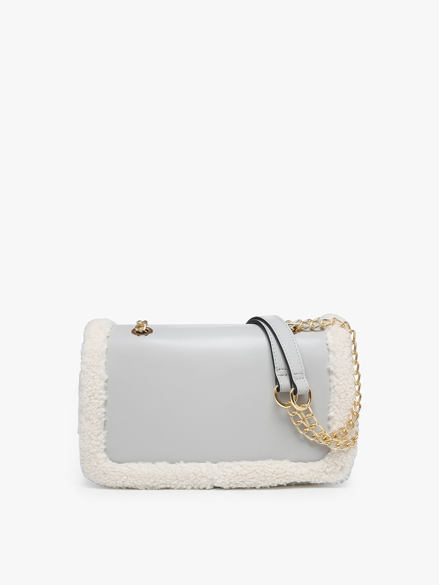 Coco Vegan Sherpa Trim Crossbody Grey - Jen & Co. vegan handbag