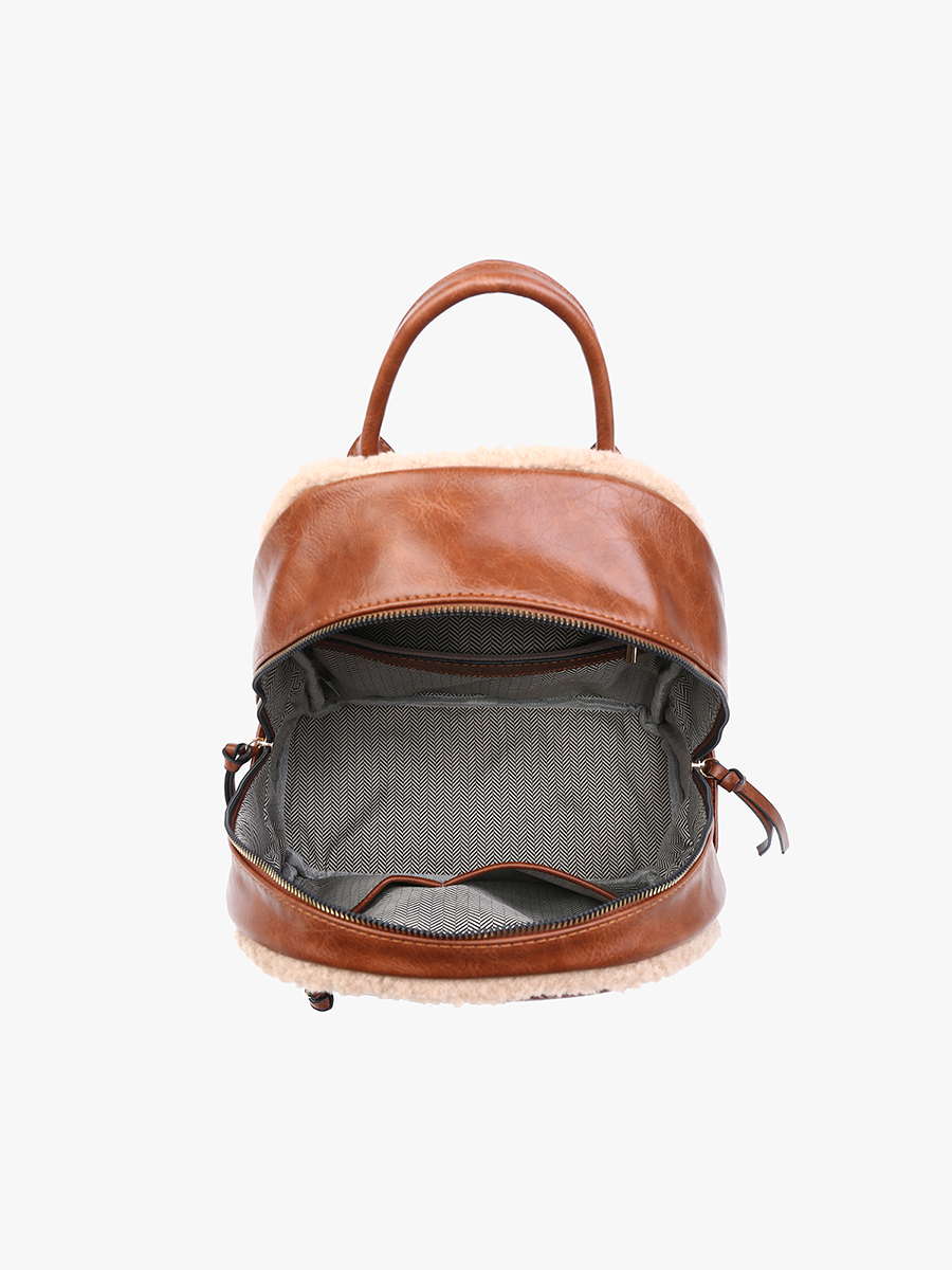 Bria Vegan Sherpa Trim Backpack - Jen & Co. vegan handbag
