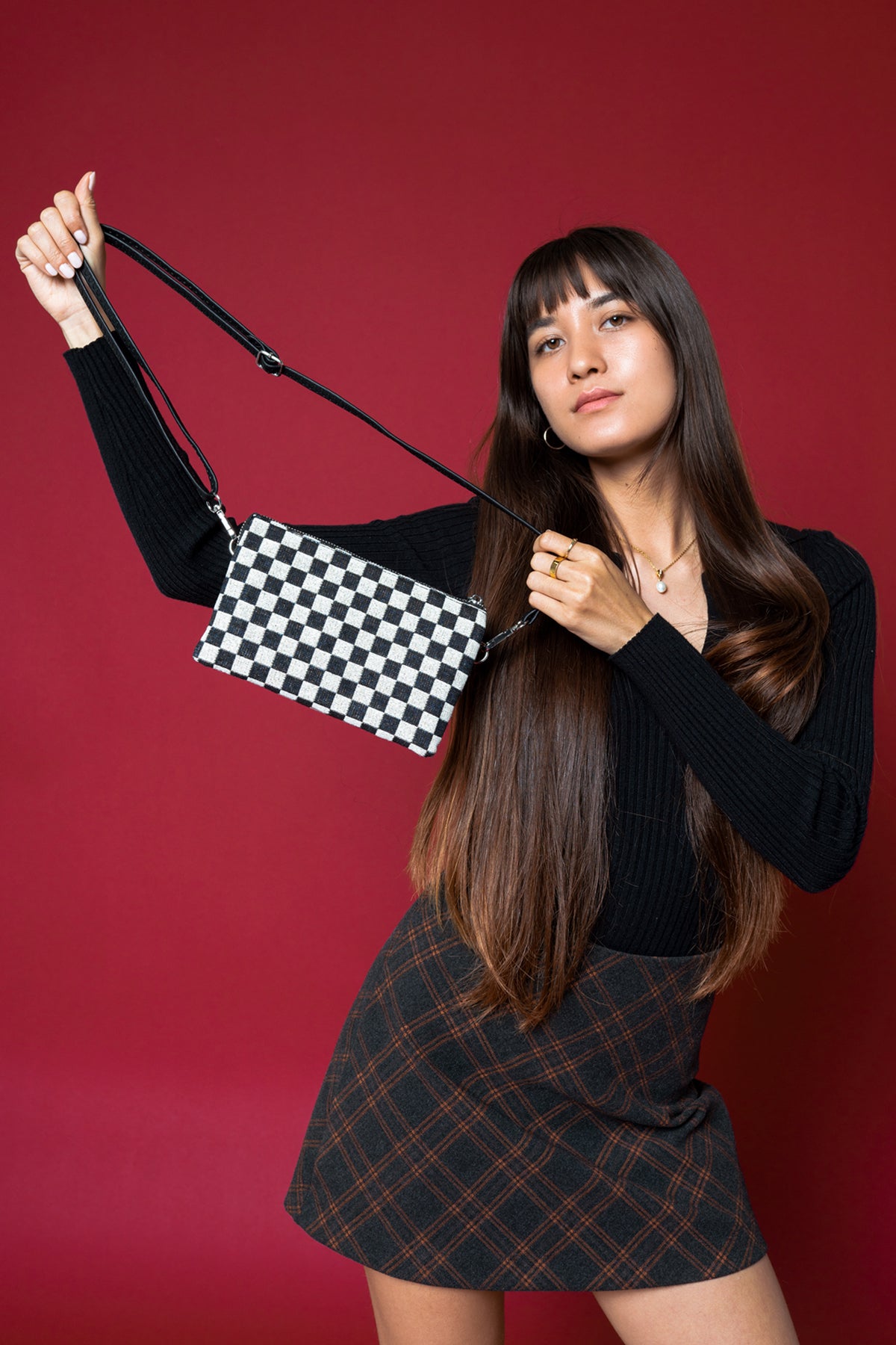 Riley Vegan Checkered Crossbody - Jen & Co. vegan handbag