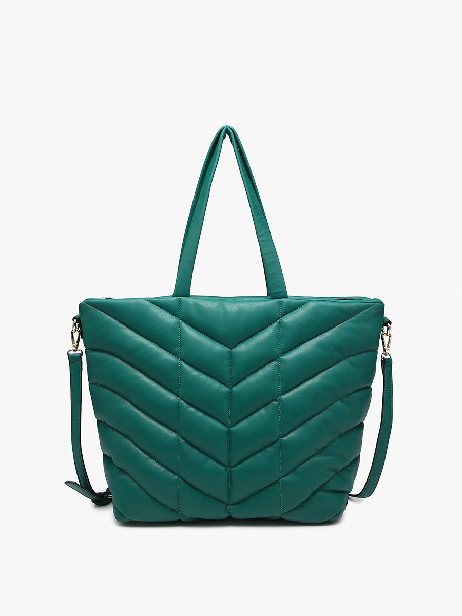 Brinley Vegan Quilted Chevron Tote Forest Green - Jen & Co. vegan handbag