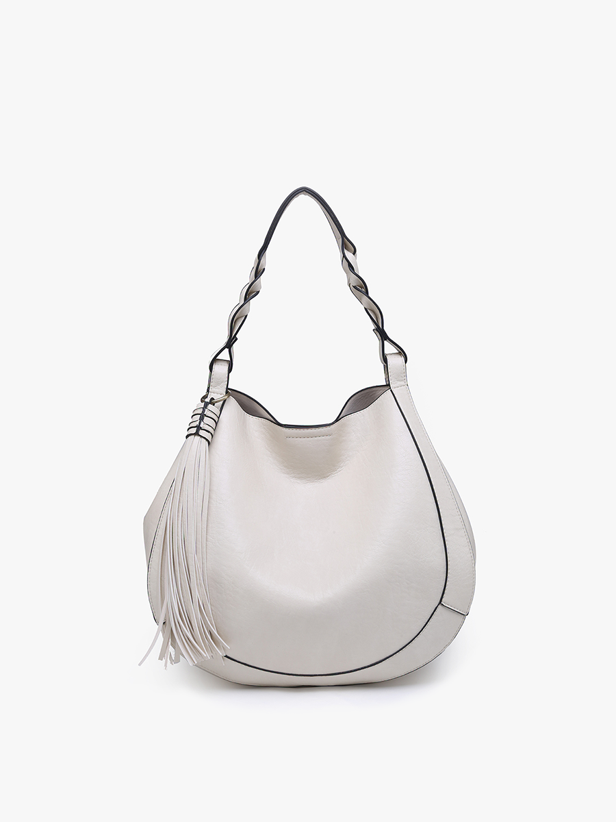 Eloise Vegan Large Tassel Hobo Off White - Jen & Co. vegan handbag