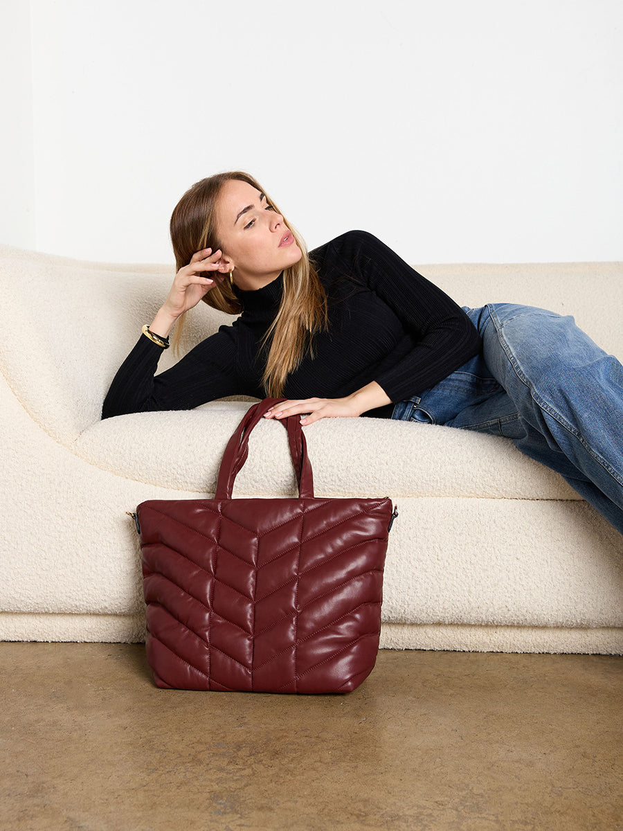Brinley Vegan Quilted Chevron Tote - Jen & Co. vegan handbag