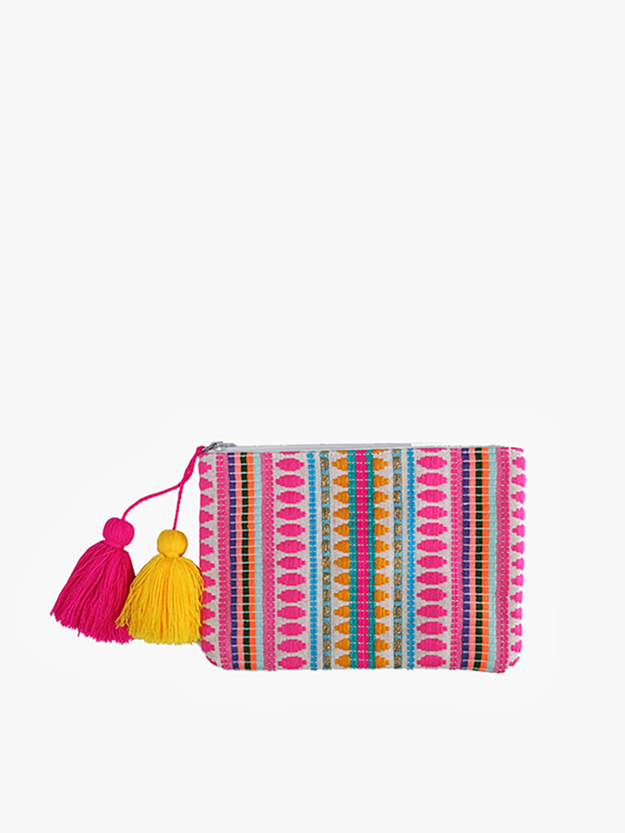 Faith Printed Cotton Pouch Pink-Multi - Jen & Co. vegan handbag