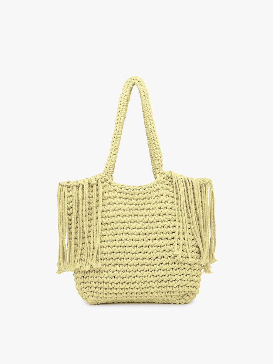 Gracie Macrame Satchel Pale Yellow - Jen & Co. vegan handbag