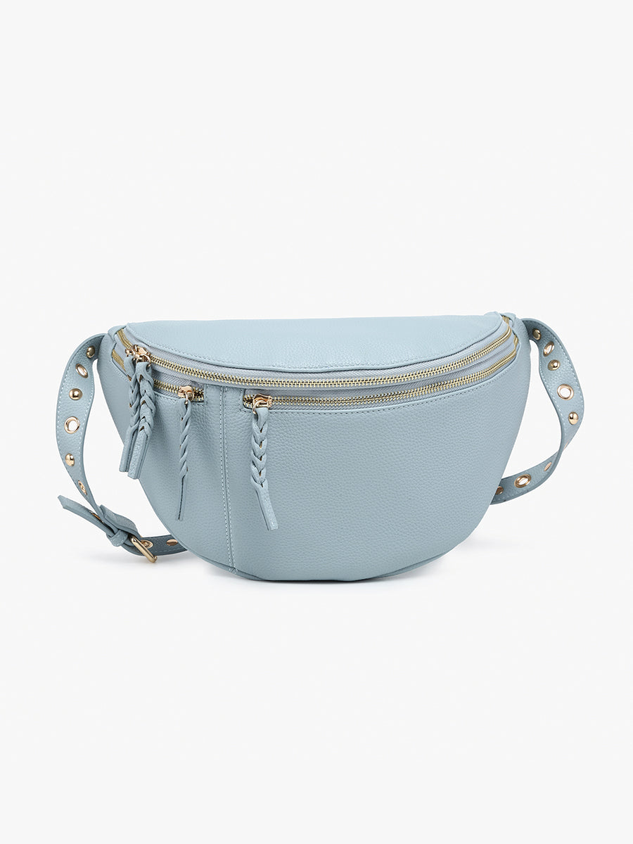 Nova Vegan Studded Belt Bag Baby Blue - Jen & Co. vegan handbag