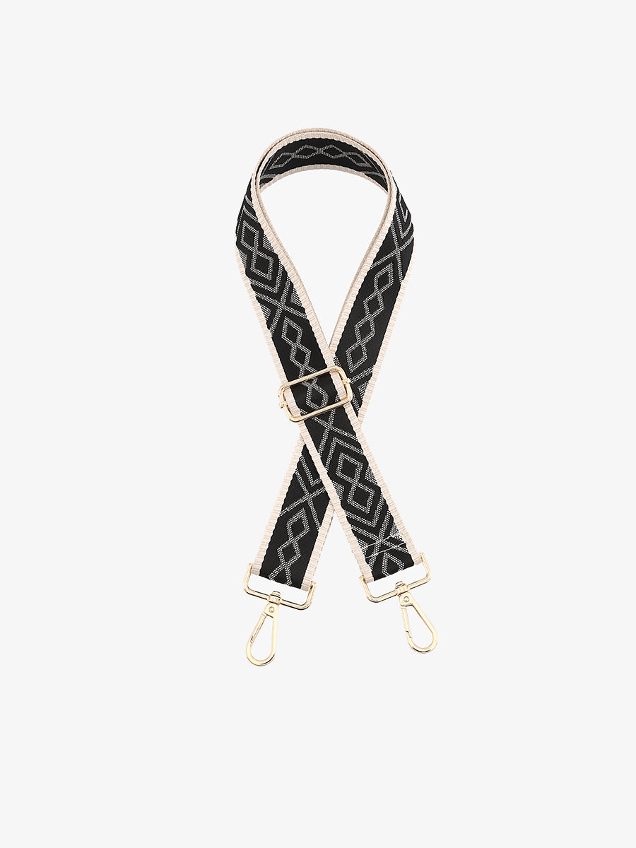 Bohemian Guitar Strap Black White - Jen & Co. vegan handbag