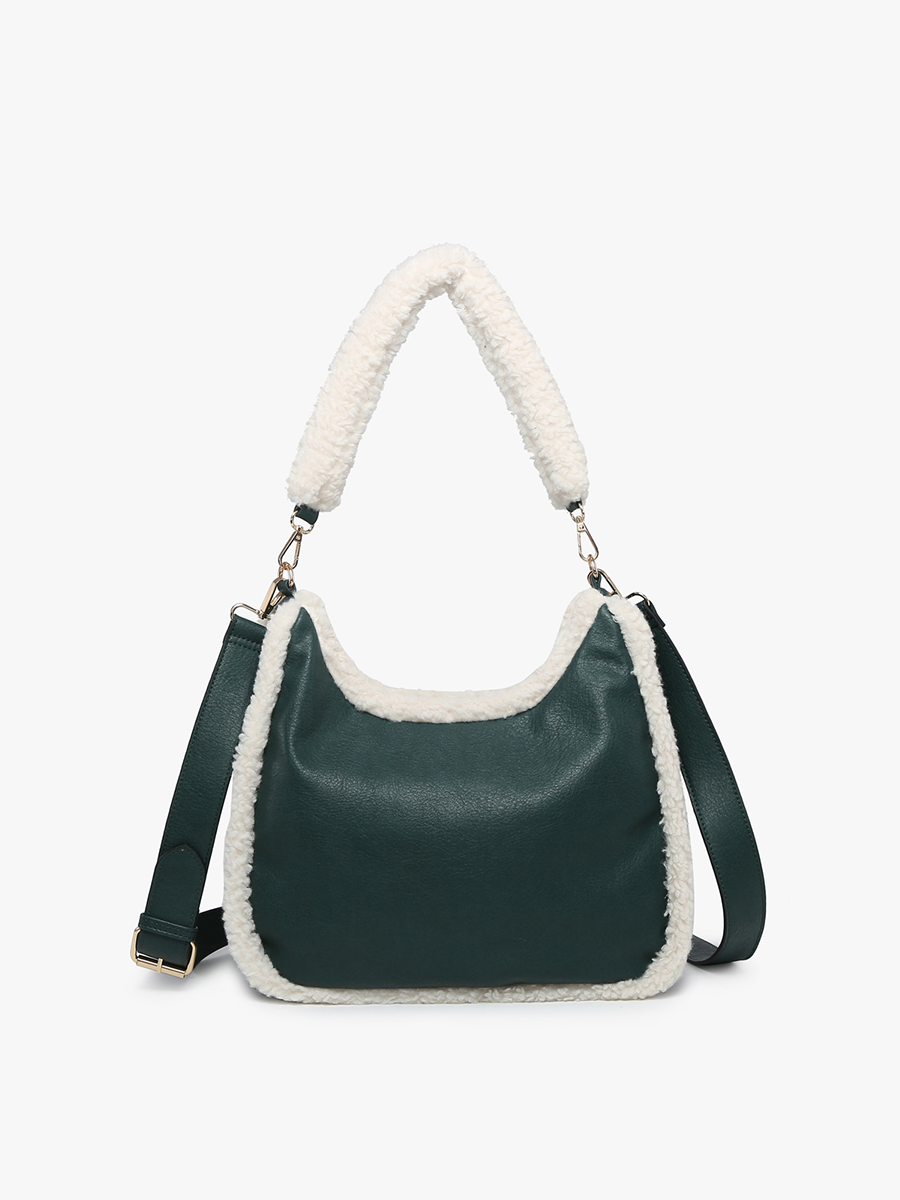 Reece Vegan Sherpa Trim Satchel Green - Jen & Co. vegan handbag