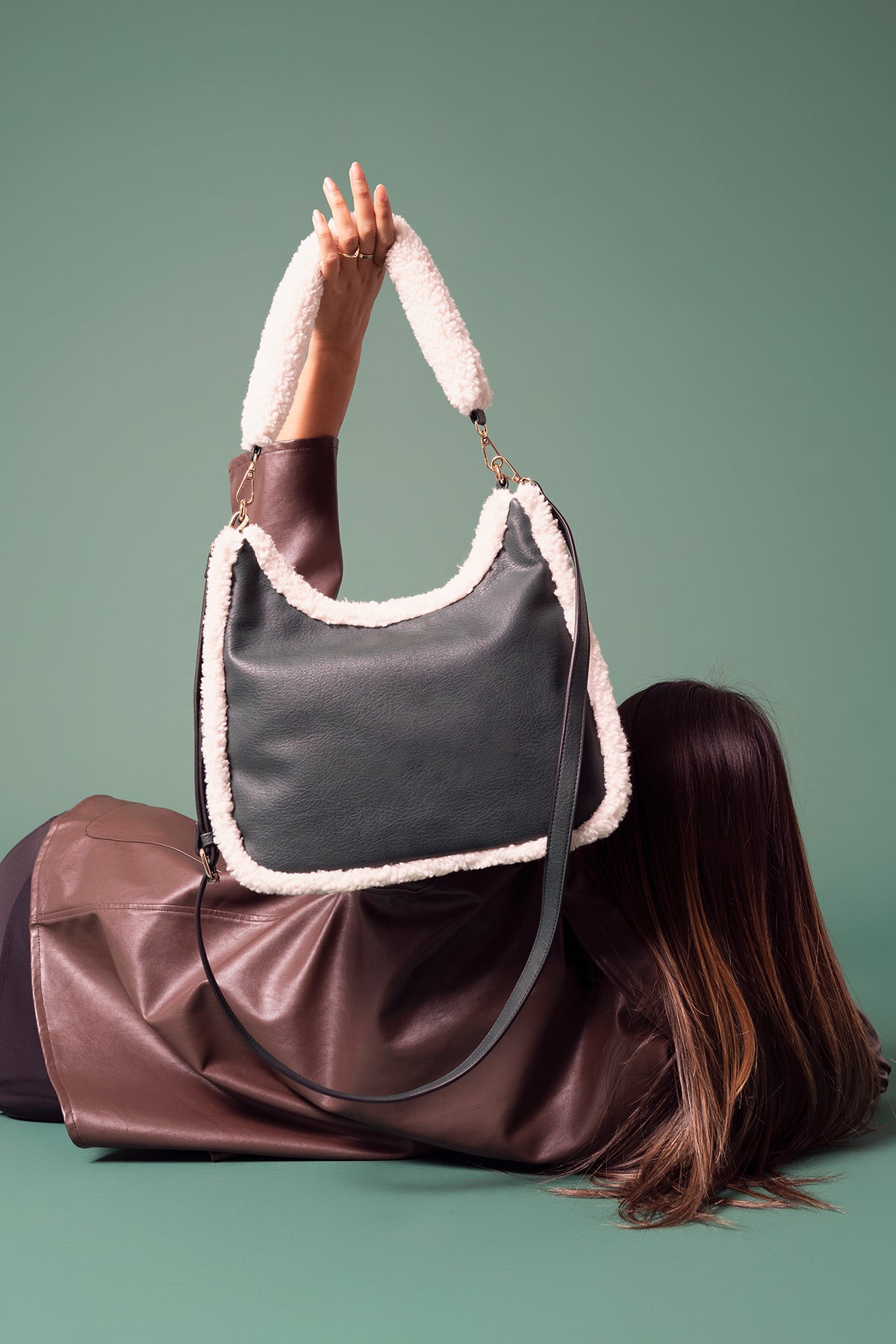 Reece Vegan Sherpa Trim Satchel - Jen & Co. vegan handbag