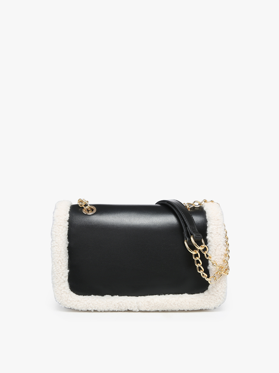 Coco Vegan Sherpa Trim Crossbody Black - Jen & Co. vegan handbag