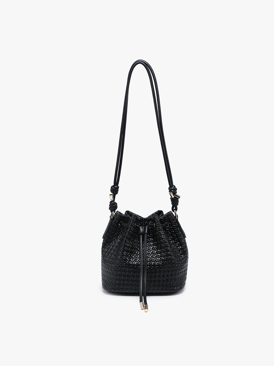 Elliana Vegan Faux Woven Bucket Bag Black - Jen & Co. vegan handbag