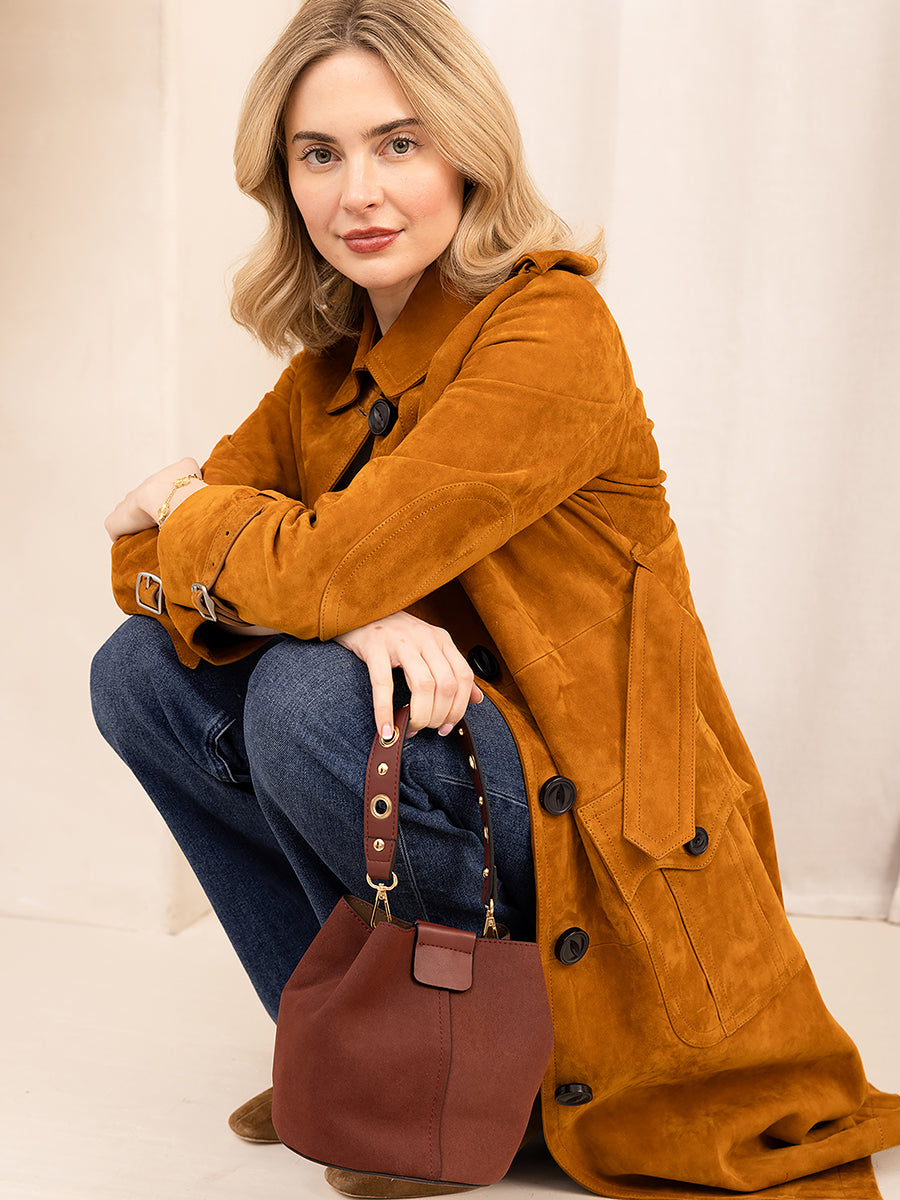 Farrah Suede Bucket Bag - Jen & Co. vegan handbag