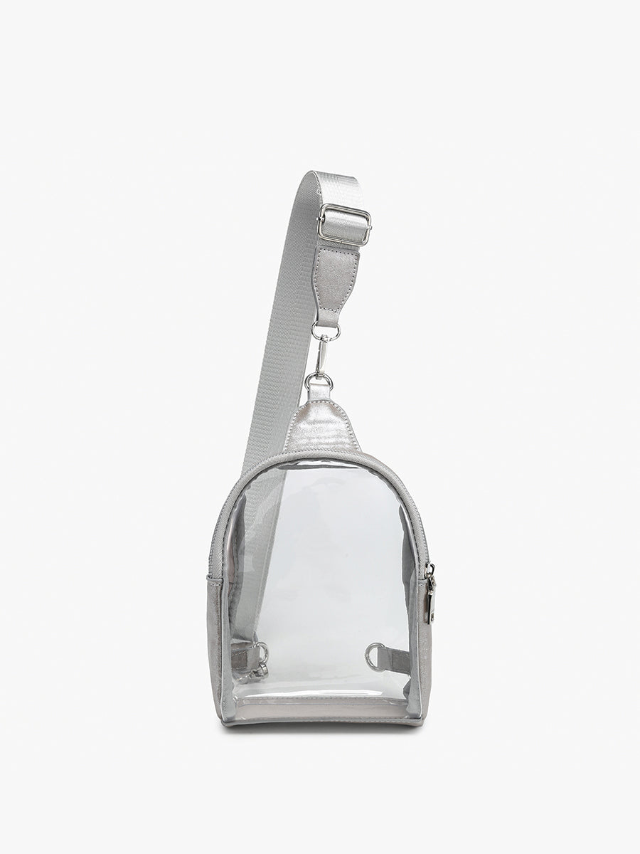 Ellen Clear Sling Bag Silver - Jen & Co. vegan handbag