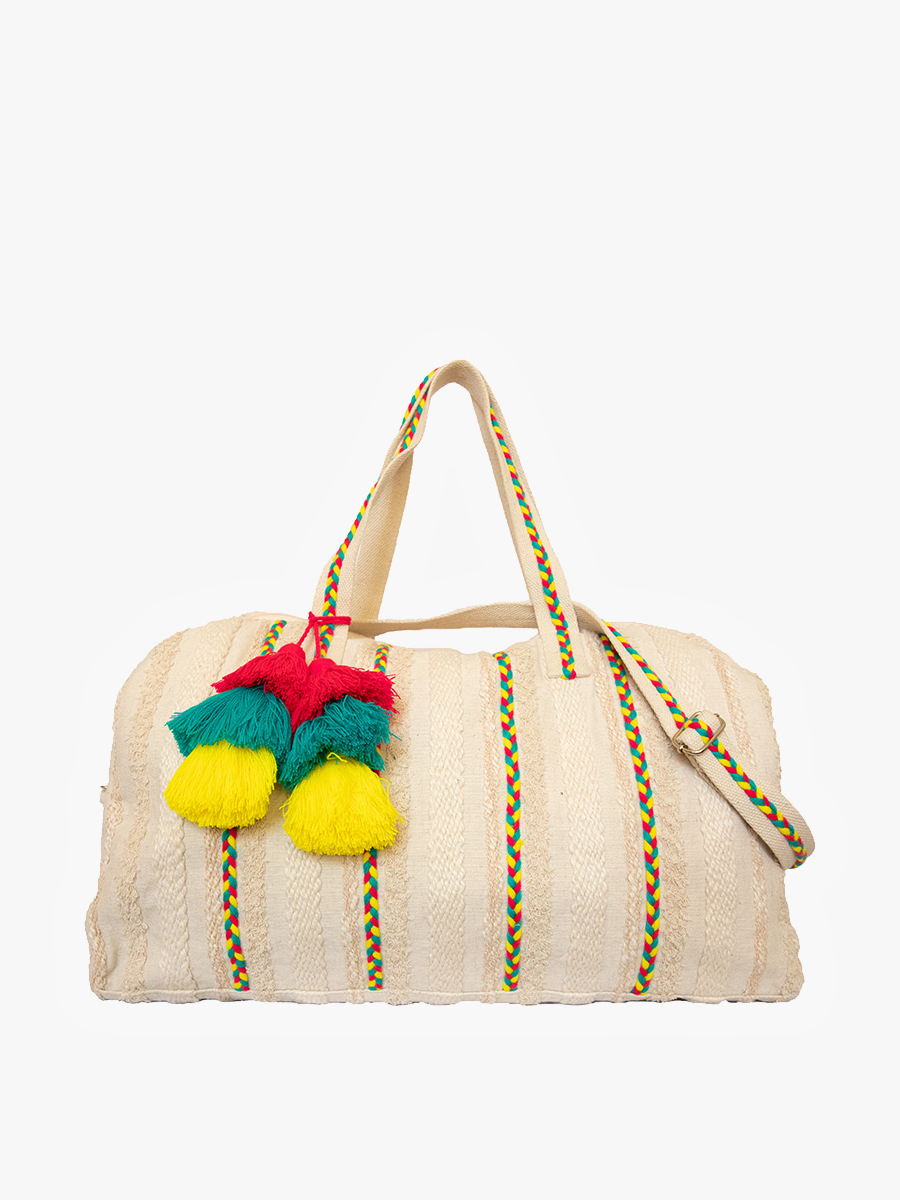 Sienna Striped Weekender Beige - Jen & Co. vegan handbag