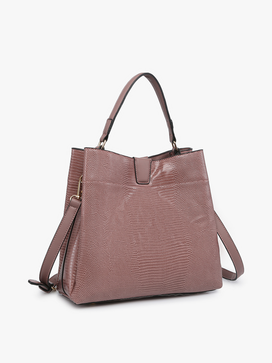 Tati Vegan Lizard Satchel Mauve - Jen & Co. vegan handbag