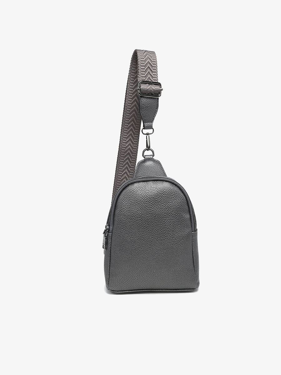 Ellen Vegan Guitar Strap Sling Bag Gunmetal - Jen & Co. vegan handbag
