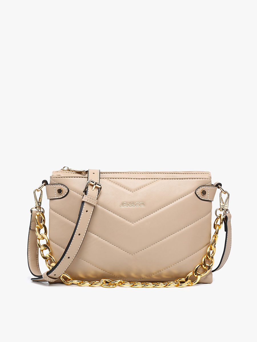 Britt Vegan Puffer Crossbody Taupe - Jen & Co. vegan handbag