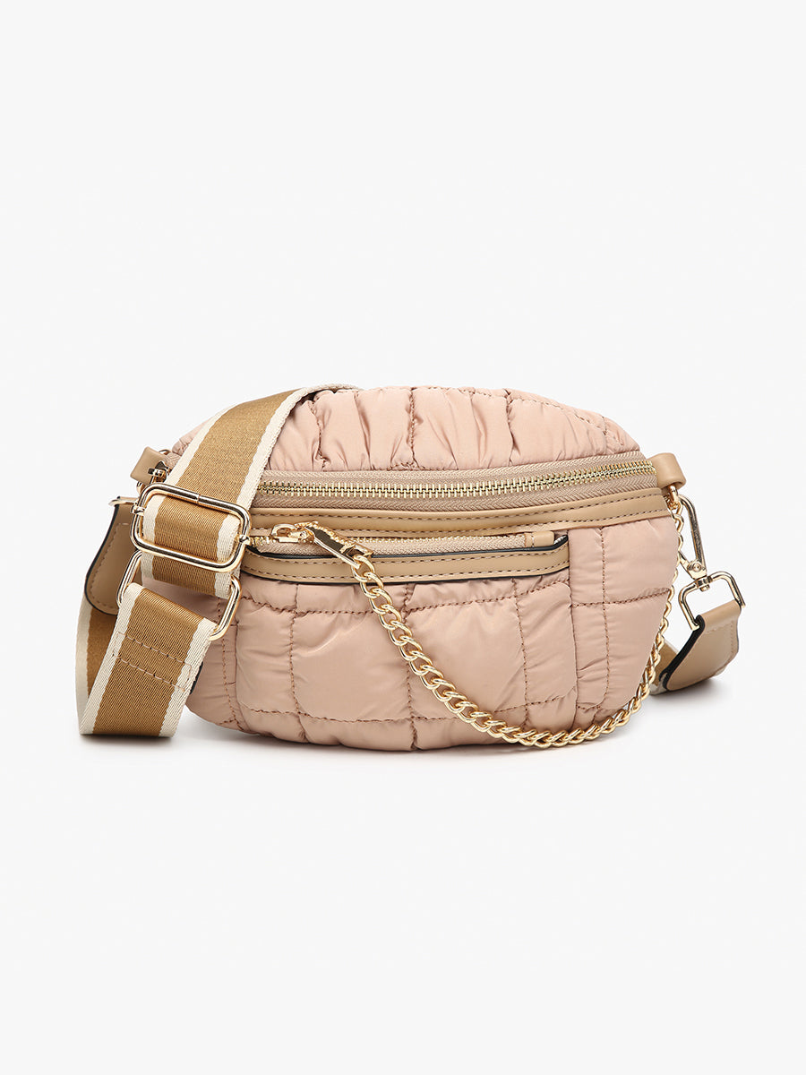 Mabel Quilted Nylon Belt Bag Taupe - Jen & Co. vegan handbag