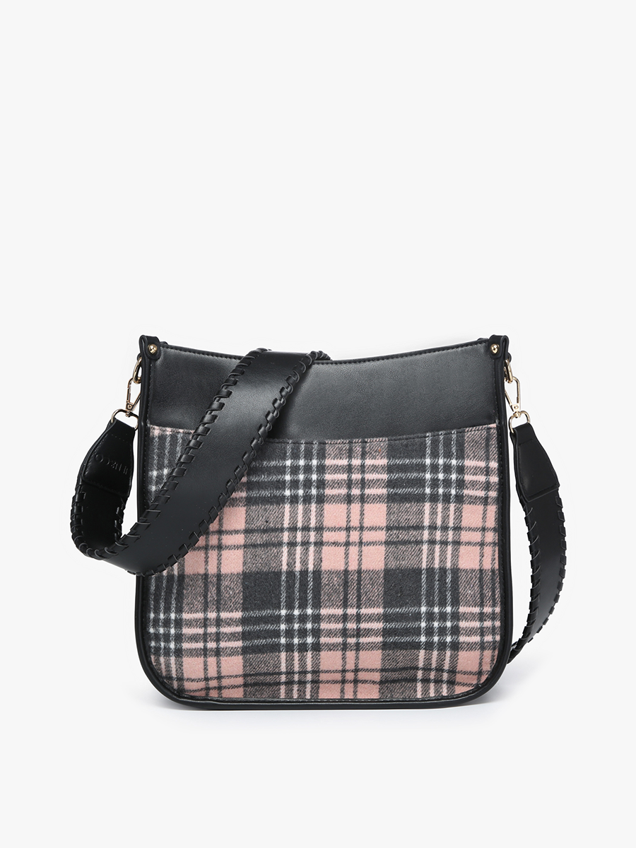 Chloe Vegan Plaid Crossbody Pink Grey - Jen & Co. vegan handbag