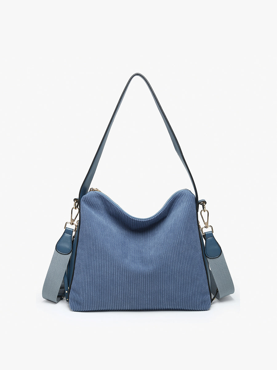 Michaela Corduroy Hobo Denim - Jen & Co. vegan handbag