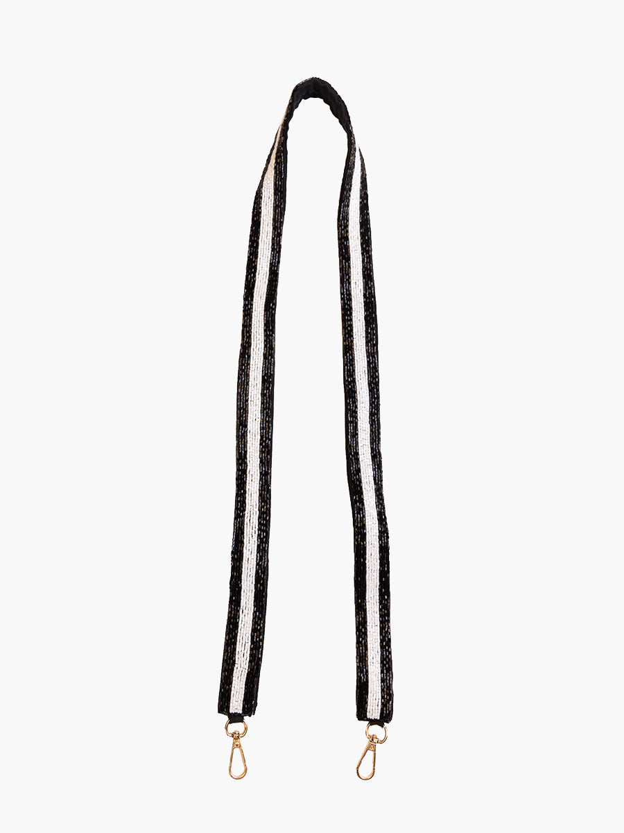 Beaded Guitar Strap Black White - Jen & Co. vegan handbag