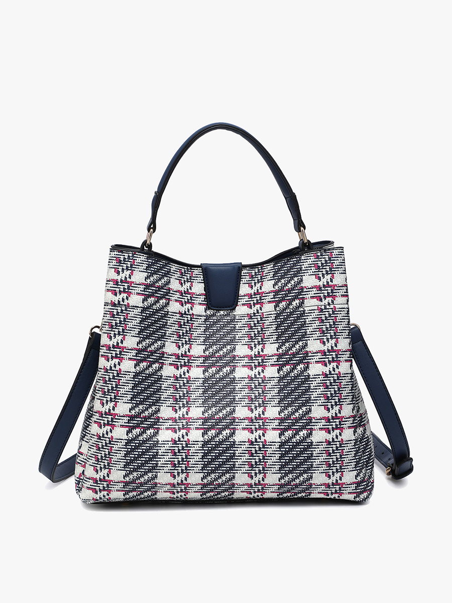 Tati Vegan Plaid Satchel Navy - Jen & Co. vegan handbag