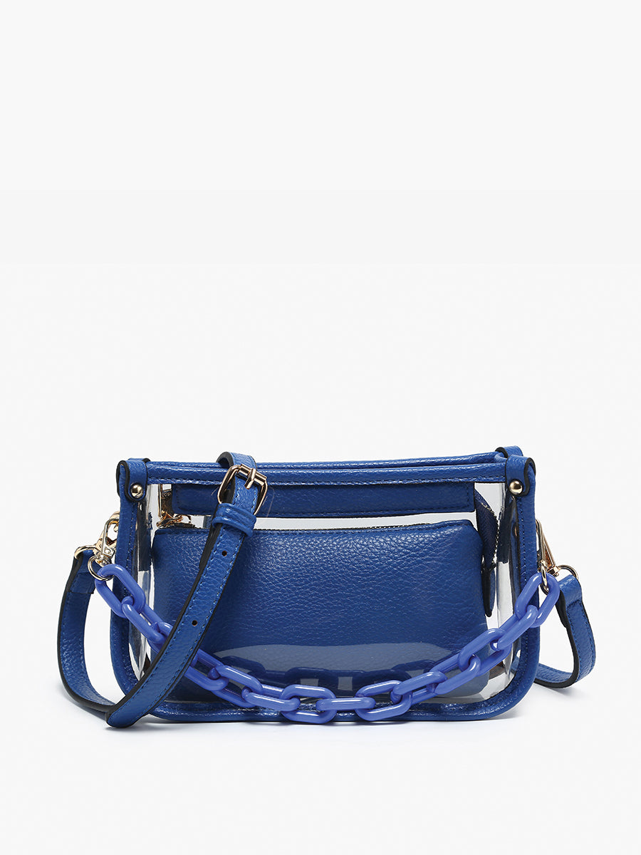 Jessica Vegan Clear Crossbody Royal Blue - Jen & Co. vegan handbag